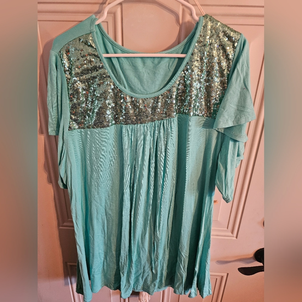 Sequin Embellished Aqua Top